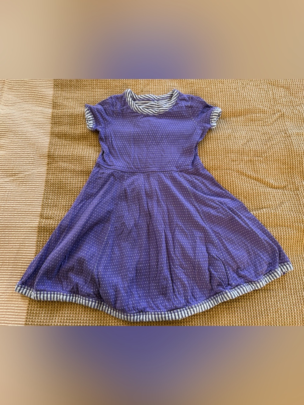 Hanna Andersson Purple Polka Dot Knit Dress with Striped Trim - reversible!